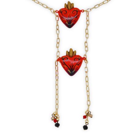 Collar 2 Corazones Grecas Rojo