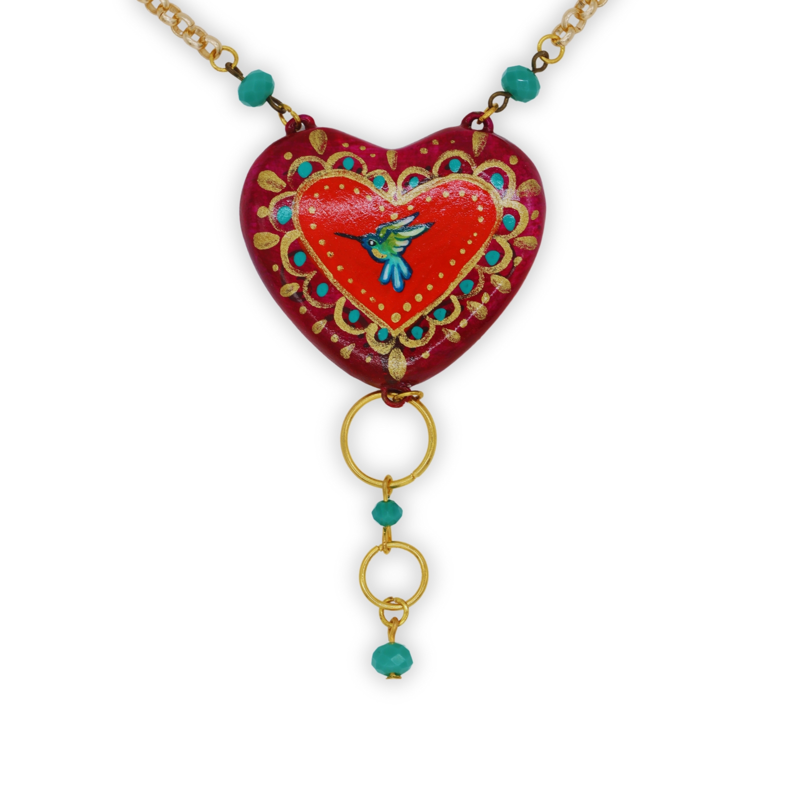 Collar Corazón Colibrí Grande Rojo