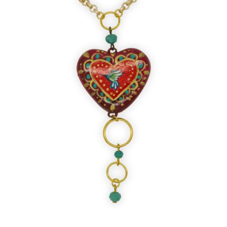 Collar Corazón Colibrí Chico Rojo