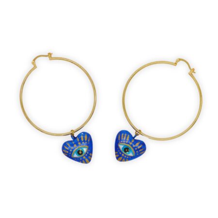 Arracadas Corazón Ojo Turco Azul Grande
