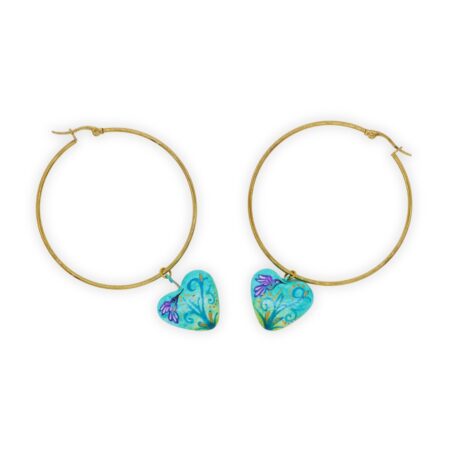Arracadas Corazón Grecas Azul Aqua Grande