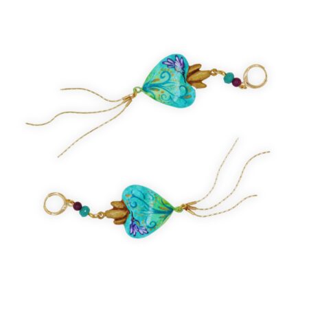 Aretes Colgante Corazón Colibrí Azul Aqua