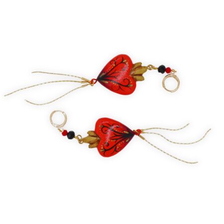 Aretes Colgante Corazón Grecas Rojo