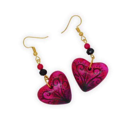 Aretes Corazón Chaquira Grecas Morado