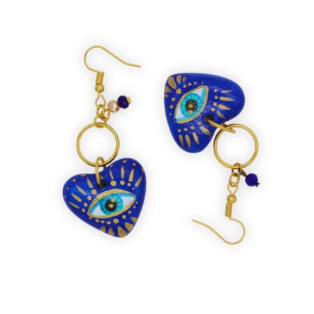 Aretes Corazón Chaquira Ojo Turco Azul