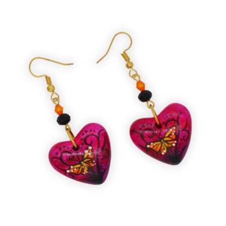 Aretes Corazón Chaquira Monarca Morado