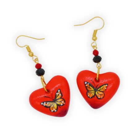 Aretes Corazón Chaquira Monarca Rojo