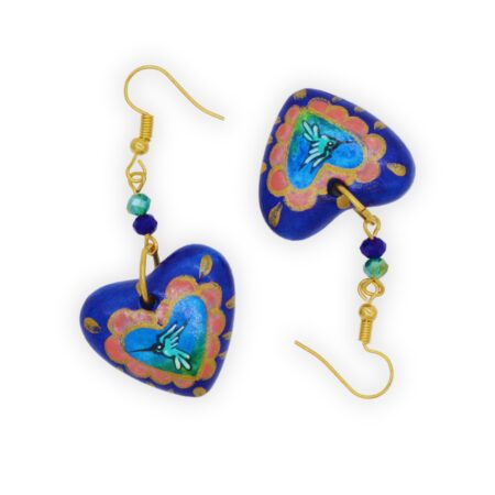 Aretes Corazón Chaquira Colibrí Azul