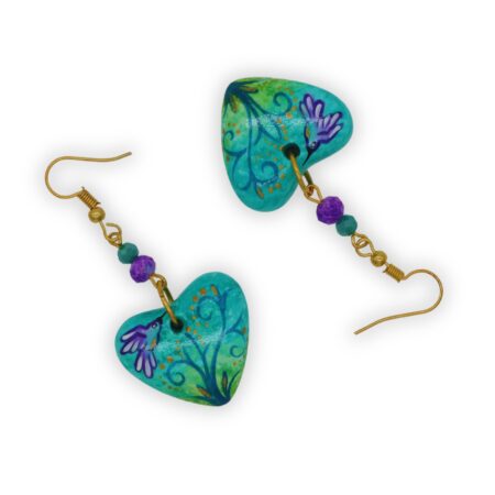 Aretes Corazón Chaquira Colibrí Azul Aqua