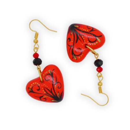 Aretes Corazón Chaquira Grecas Rojo