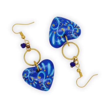 Aretes Corazón Chaquira Grecas Azul