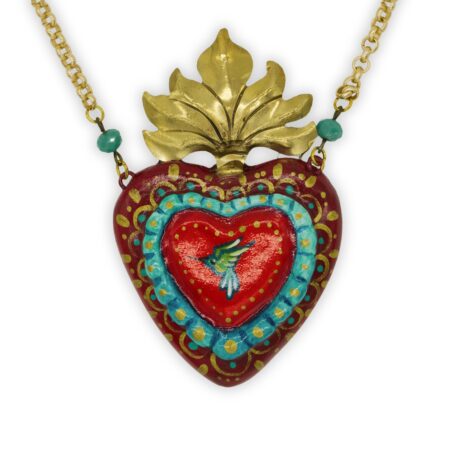 Collar Corazón Sagrado Colibrí Rojo