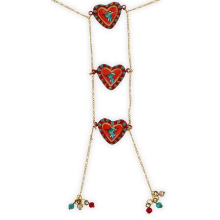 Collar 3 Corazones Colibrí Rojo