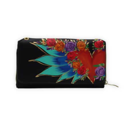 Cartera Doble Cierre Corazón Alas Flores