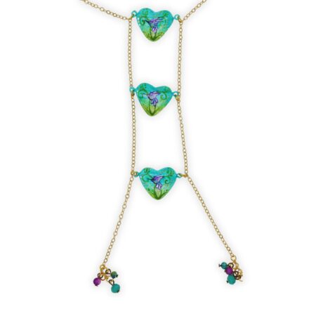 Collar 3 Corazones Colibrí Azul Aqua