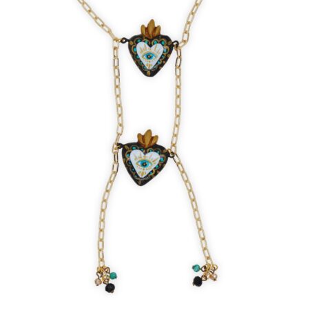 Collar 2 Corazones Ojo Turco Negro