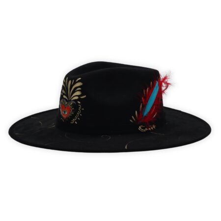 Sombrero Negro Corazón Ojo Turco Rojo/Negro