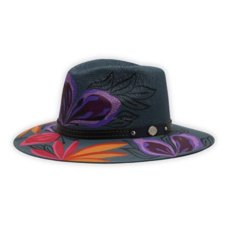 Sombrero Gris Pintado Flores Colores