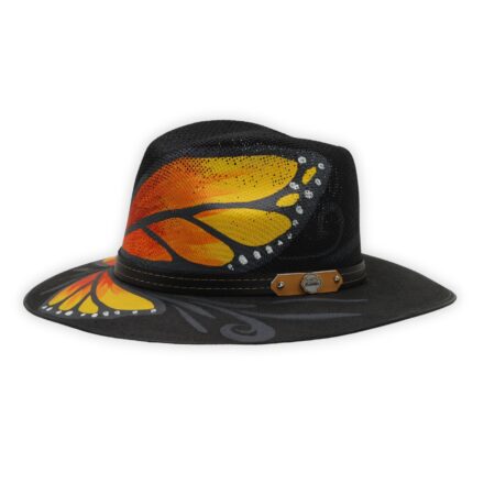 Sombrero Negro Pintado Mariposa Monarca