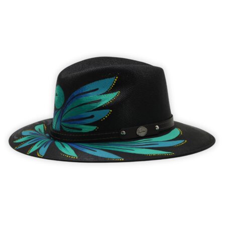 Sombrero Negro Pintado Pájaro Otomi